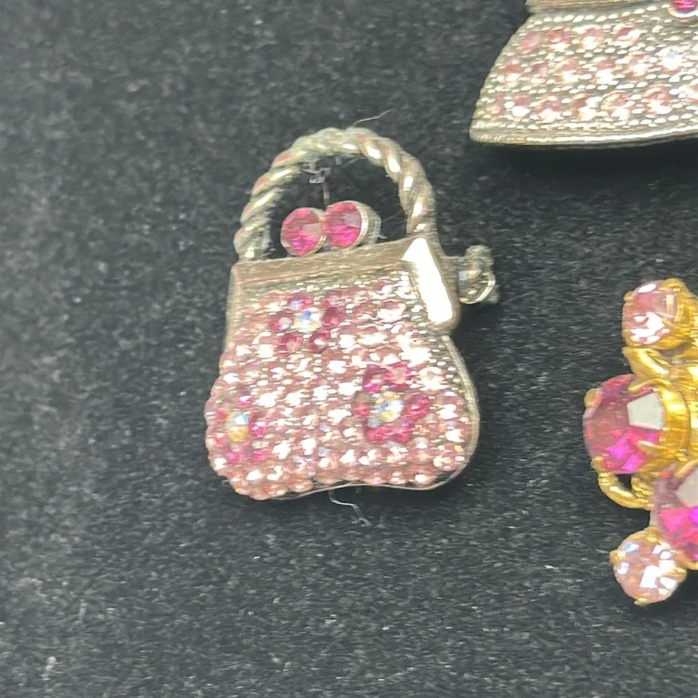 Scatter pins (3) lot in Silver & Gold Metal with Crystals Brooch Set - 1” - Picture 3 of 8